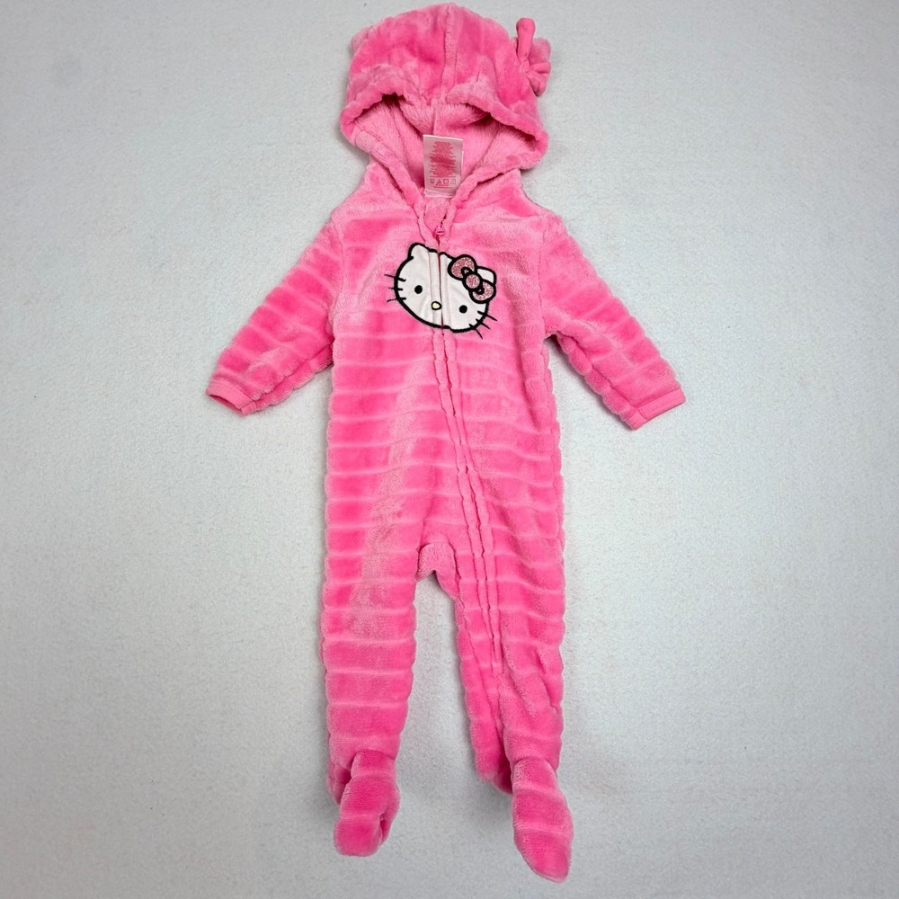 Hello‎ Kitty Sanrio Pink Plush Fleece Hooded Footed Sleeper Infant Girls 3M